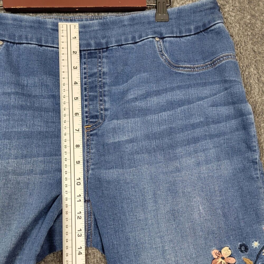 Chicos Jeans 3 Womens 16 Blue Pull On Jegging Ankle High Rise Floral Embroidered - Picture 4 of 12